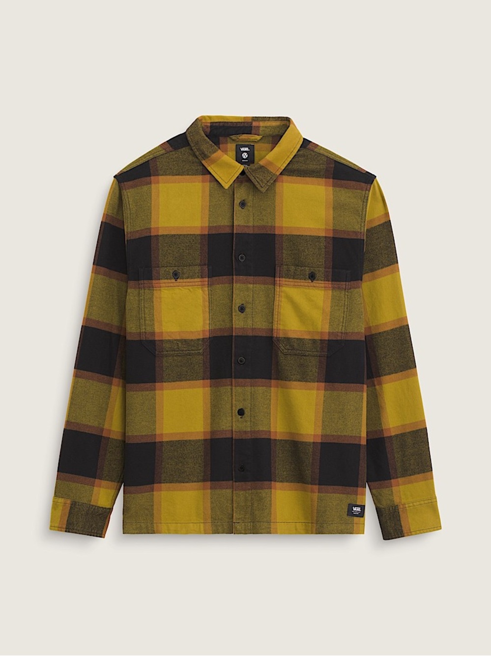 Vans Black and Yellow Plaid Button-Front Flannel Shirt Men Size Xl